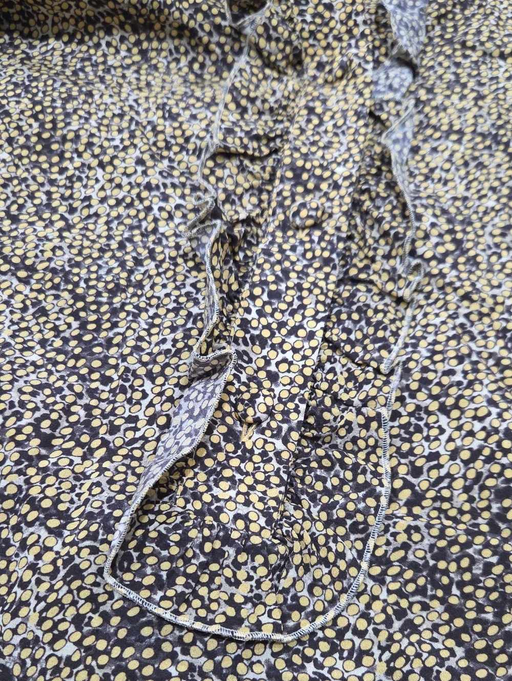 Kiton Yellow Black Speckled Print Ruffle Blouse Made in Italy Size 42 - Picture 4 of 9